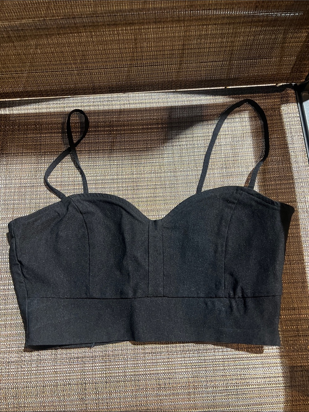 BEBE Black Spaghetti Strap Bustier Crop Top